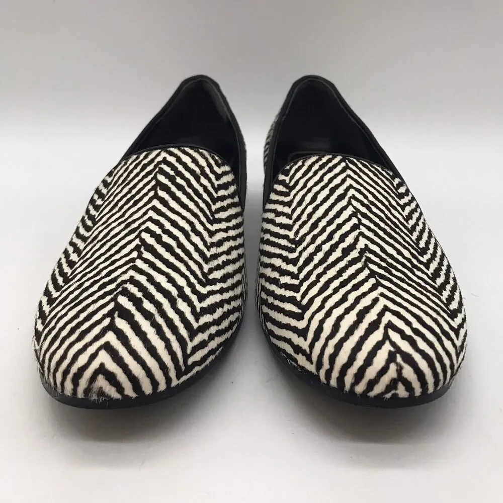 Vionic Willa Calf Hair Leather Zebra Flats Women's 6.5 Slip On Black &White Shoe